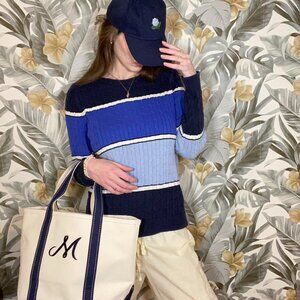 Blue Striped Ombre Cable Knit Sweater - croft and barrow size medium
